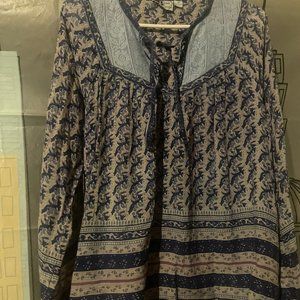 Vintage Thin Cotton Indian Print Peasant Style Blouse